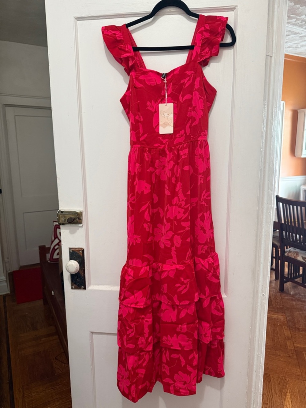 Women’s Fuchsia Floral Maxi Dress with Ruffle Straps